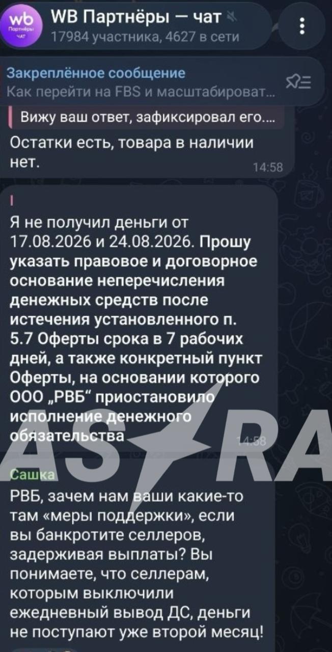 Селлеры Wildberries устроили спам-акцию в официальном чате маркетплейса из-за задержки выплат
